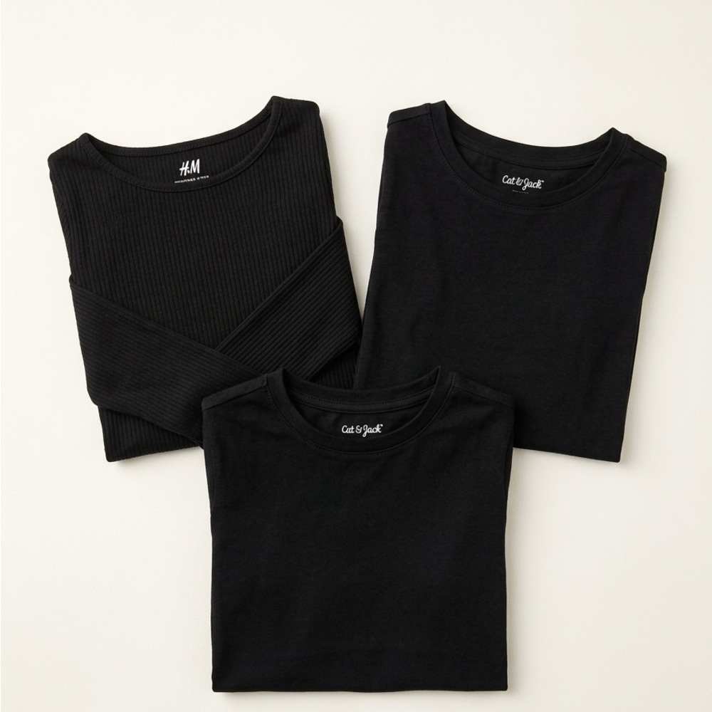Kids Basic Black Shirt Bundle Cat & Jack H&M Long & Short Sleeve Sizes 5T to 12